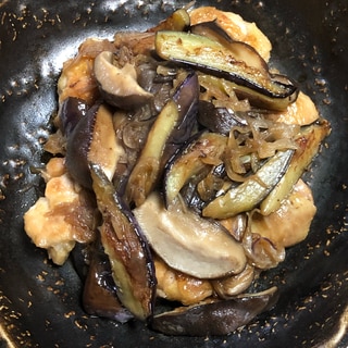 鶏モモ肉と茄子と椎茸炒め